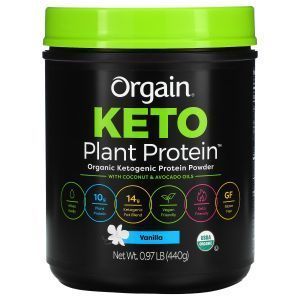 Растительный кето-протеин, Keto, Organic Plant Protein, Orgain, с маслами кокоса и авокадо, вкус ванили, 440 г
