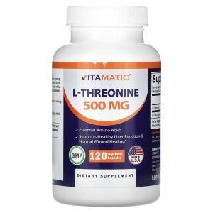 L-треонин, L-Threonine, Vitamatic, 500 мг, 120 растительных капсул
