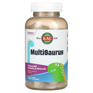 Мультивитамины для детей, MultiSaurus, KAL, виноград и апельсин, 180 жевательных конфет