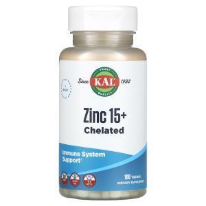 Цинк 15+, Zinc 15+, KAL, с гидрохлоридом бетаина и микроэлементами, 100 таблеток