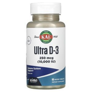 Витамин Д3, без ароматизаторов, Ultra D-3, Unflavored, KAL, 10000 МЕ, 90 микротаблеток