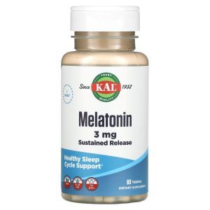 Мелатонин с витамином B6, Melatonin SR with Vitamin B6, KAL, 3 мг, 60 таблеток