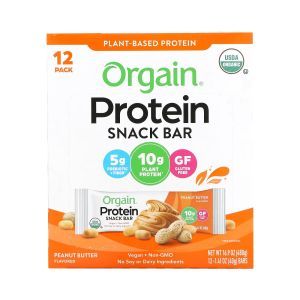 Батончики с растительным протеином, Organic Plant-Based Protein Bar, Orgain, органик, с арахисовым маслом, 12 батончиков по 40 г каждый
