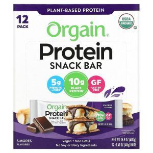 Батончики с растительным протеином, Organic Plant-Based Protein Bar, Orgain, органик, S'mores, 12 батончиков по 40 г каждый
