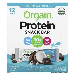 Протеиновый батончик, Protein Snack Bar, Orgain, шоколадно-кокосовый, 12 батончиков по 40 г каждый
