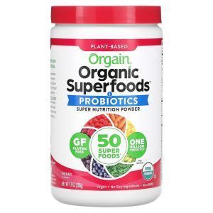 Суперфуд + пробиотики, Organic Superfoods + Probiotics, Orgain, органик,  суперпитательный порошок, вкус ягод, 280 г
