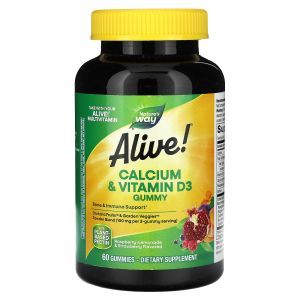 Кальций + витамин D3, Calcium + Vitamin D3, Alive!, Nature's Way, 60 жевательных таблеток