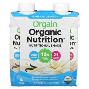 Протеиновый коктейль, Organic Nutrition, Nutritional Shake, Orgain, органик, вкус ванили, 4 упаковки по 330 мл каждая
