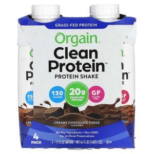 Протеиновый коктейль, Clean Protein Shake, Orgain, чистый, вкус сливочно-шоколадной помадки, 4 упаковки по 330 мл каждая

