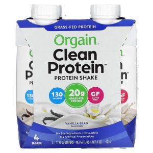Протеиновый коктейль, Clean Protein Shake, Orgain, чистый, вкус ванили, 4 упаковки по 330 мл каждая
