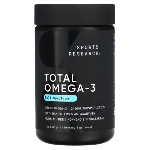 Омега-3, Total Omega-3, Sports Research, 120 гелевых капсул
