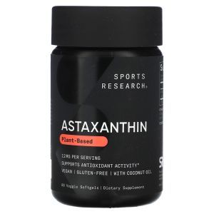 Астаксантин, Astaxanthin, Sports Research, тройная сила, 12 мг, 60 вегетарианских капсул