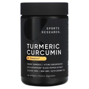 Куркумин комплекс C3, Turmeric Curcumin, Sports Research, 500 мг, 120 капсул 