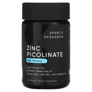 Цинк пиколинат, Zinc Picolinate, Sports Research, 50 мг, 60 гелевых капсул
