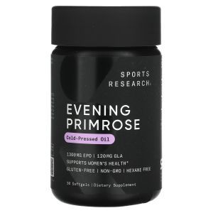 Масло вечерней примулы, Evening Primrose, Sports Research, 1300 мг, 30 гелевых капсул
