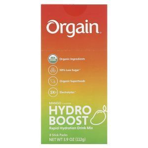 Бустер для повышения гидратации, Hydro Boost Rapid Hydration Drink Mix, Orgain, вкус манго, 8 пакетиков по 14 г каждый
