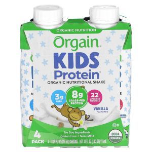 Протеиновый коктейль для детей, Kids Protein, Organic Nutritional Shake, Orgain, органик, вкус ванили, 4 упаковки, по 244 мл каждая

