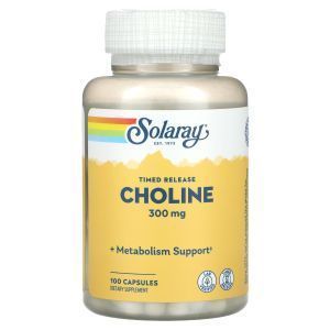 Холин, Choline, Solaray, 300 мг, 100 капсул с замедленным высвобождением