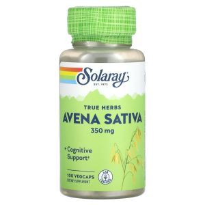 Дикий овес, Avena Sativa, True Herbs, Solaray, когнитивная поддержка, 350 мг, 100 вегетарианских капсул (350 мг на капсулу)