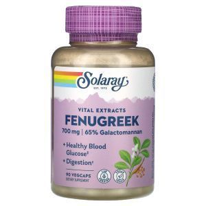 Пажитник, Fenugreek, Vital Extracts, Solaray, 700 мг, 90 вегетарианских капсул (350 мг на капсулу)
