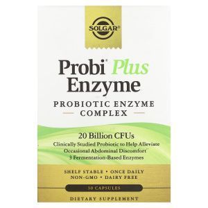 Пробиотики плюс ферменты, Probi Plus Enzyme, Solgar, комплекс, 20 млрд КОЕ, 30 капсул