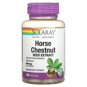 Конский каштан, Horse Chestnut, Solaray, экстракт семян, 400 мг, 120 вегетарианских капсул  

