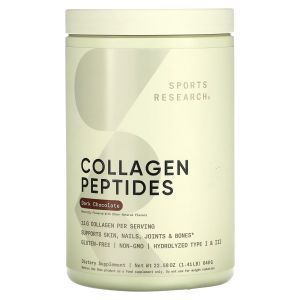 Коллагеновые пептиды, гидролизованный тип I и III, темный шоколад, Collagen Peptides, Sports Research, 644,11 г