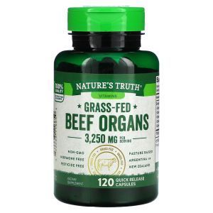 Говяжьи органы, Grass-Fed Beef Organs, Nature's Truth, 3250 мг, 120 капсул быстрого высвобождения (650 мг на капсулу)