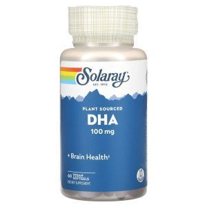 Докозагексаеновая кислота, DHA, Solaray, растительного происхождения, 100 мг, 60 веганских гелевых капсул
