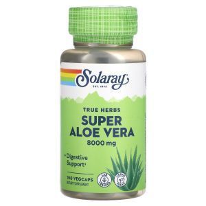 Алоэ Вера, Super Aloe Vera, True Herbs, Solaray, 8000 мг, 100 вегетарианских капсул  
