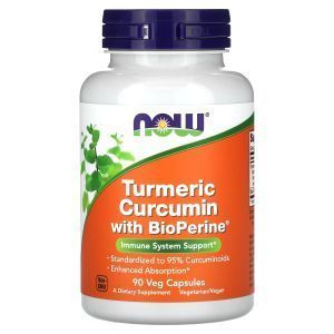 Куркумин, Turmeric Curcumin, NOW Foods, с биоперином, 90 вегетарианских капсул 