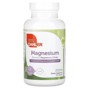 Магний, Magnesium, Zahler, биоактивный цитрат магния, 200 мг, 120 капсул