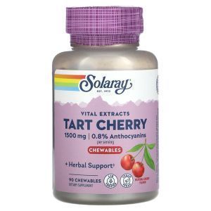 Терпкая вишня, Tart Cherry, Vital Extracts, Solaray, вкус вишни, 1500 мг, 90 жевательных конфеты (500 мг на одну жевательную конфету)