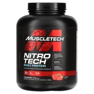 Сывороточный протеин, клубника, Nitro Tech, Muscletech, источник сывороточных пептидов и изолятов, 1.81 кг.
