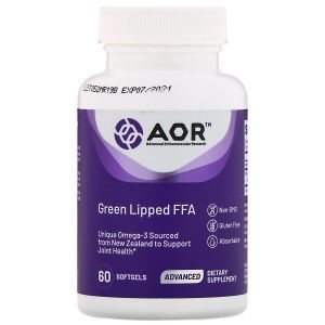 Мидии новозеландские зеленые, Green Lipped FFA, Advanced Orthomolecular Research AOR, 60 гелевых капсул