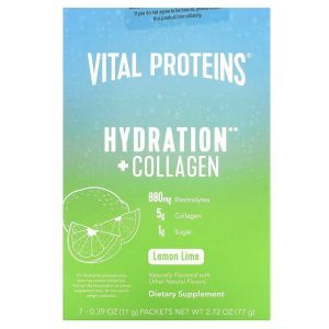 Электролиты + коллаген, Hydration + Collagen, Vital Proteins, лимон и лайм, 7 пакетов по 11 г каждый
