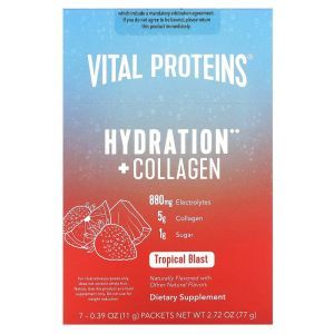 Электролиты + коллаген, Hydration + Collagen, Vital Proteins, тропический взрыв 7 пакетов по 11 г каждый

