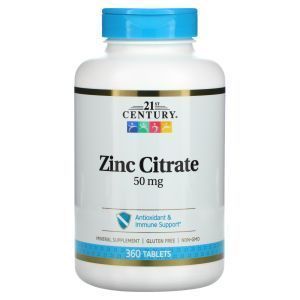 Цинк цитрат, Zinc Citrate, 21st Century, 50 мг, 360 таблеток
