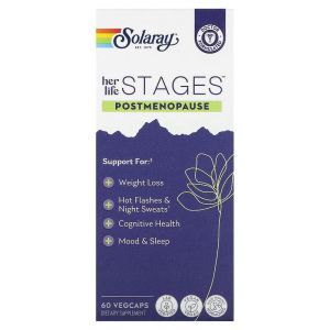 Поддержка при постменопаузе, Her Life Stages, Postmenopause, Solaray, 60 вегетарианских капсул