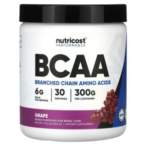 Аминокислоты ВСАА, BCAA, Nutricost, порошок, виноград, 273 г
