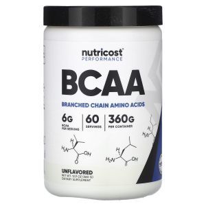 Аминокислоты ВСАА, BCAA, Performance, Nutricost, без вкуса, 360 г
