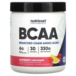 Аминокислоты ВСАА, BCAA, Nutricost, порошок, малиновый лимонад, 306 г