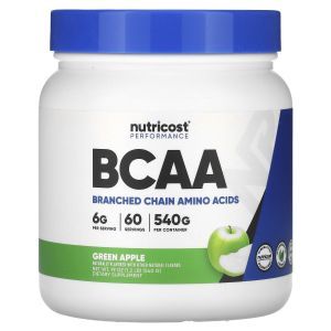 Аминокислоты ВСАА, BCAA, Nutricost, порошок, зеленое яблоко, 471 г