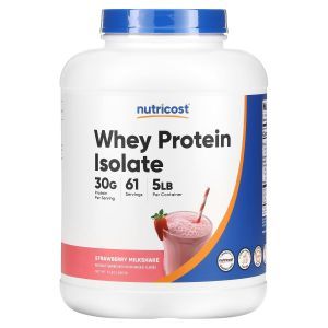 Сывороточный протеин, изолят, Whey Protein Isolate, Nutricost, порошок, клубника, 2.268 кг