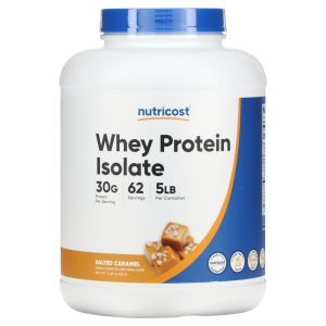 Сывороточный протеин, изолят, Whey Protein Isolate, Nutricost, порошок, соленая карамель,  2.268 кг
