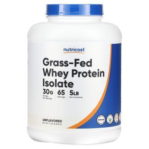 Сывороточный протеин, изолят,  Grass-Fed Whey Protein Isolate, Nutricost, порошок, без вкуса, 2.268 кг.