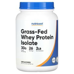 Сывороточный протеин, изолят,  Grass-Fed Whey Protein Isolate, Nutricost, порошок, без вкуса, 907 г.