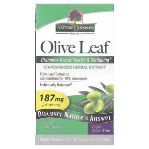 Экстракт листьев оливы, Olive Leaf, Nature's Answer, стандартизированный, 187 мг, 60 вегетарианских капсул