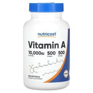 Витамин А, Vitamin A, Nutricost, 10000 МЕ, 500 гелевых капсул