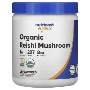 Грибы Рейши, Organic Reishi Mushroom, Nutricost, органик, порошок, без вкуса, 227 г
